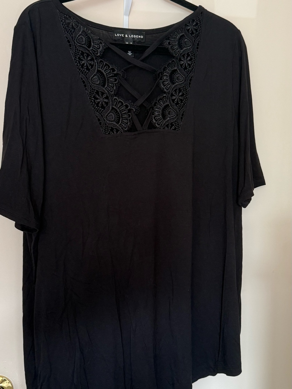 Love & Legend Black Lace-Trim Crisscross V-Neck T-Shirt